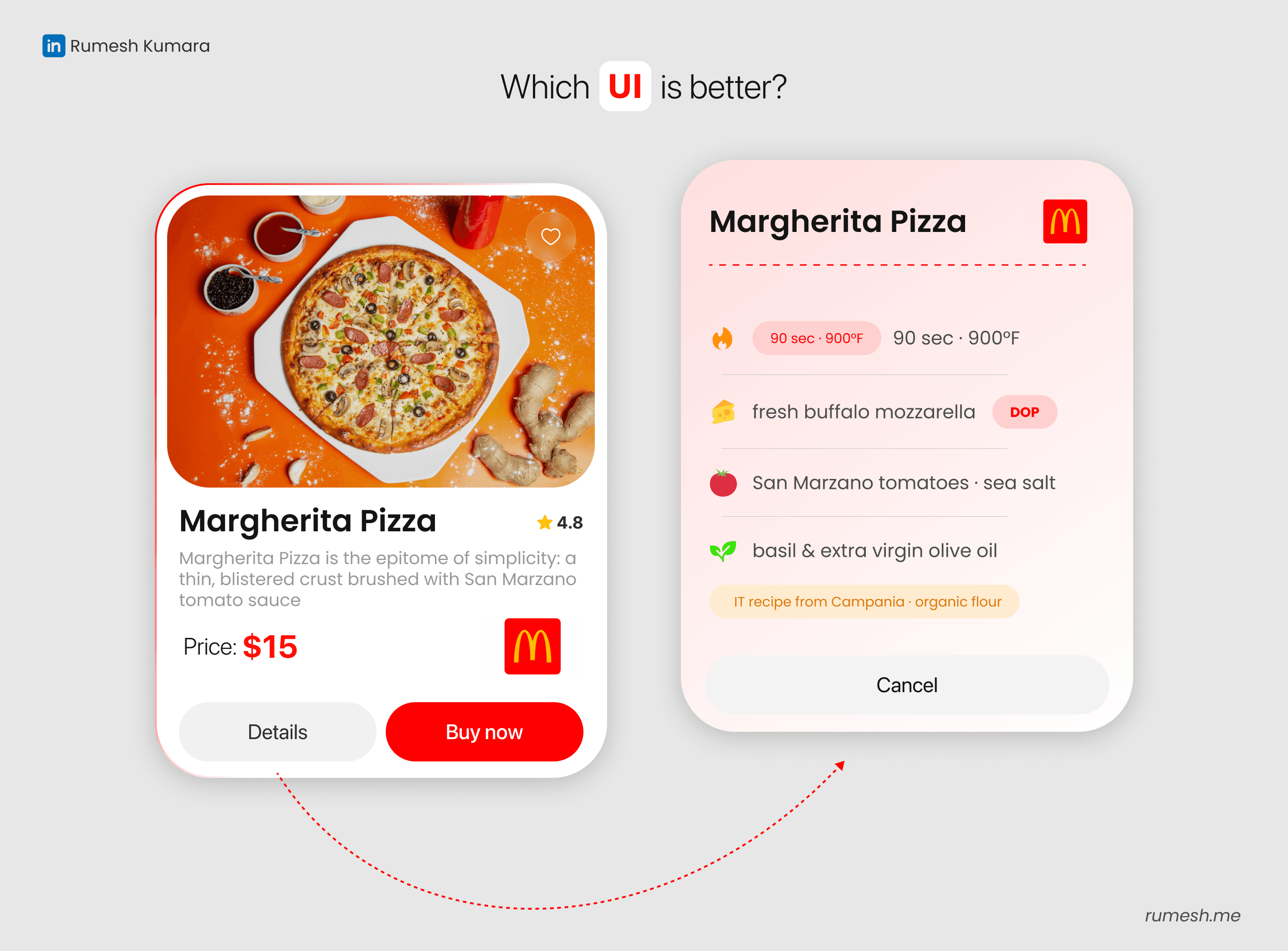 Pizza app product card UI concept