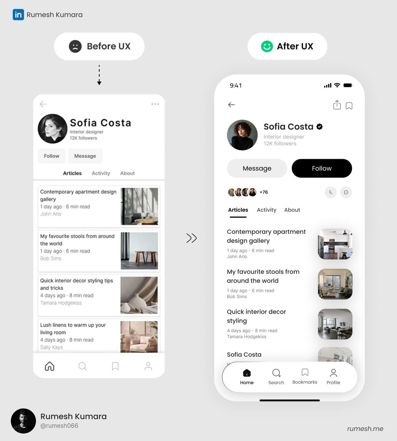 Profile UX case study showcasing a LinkedIn profile redesign